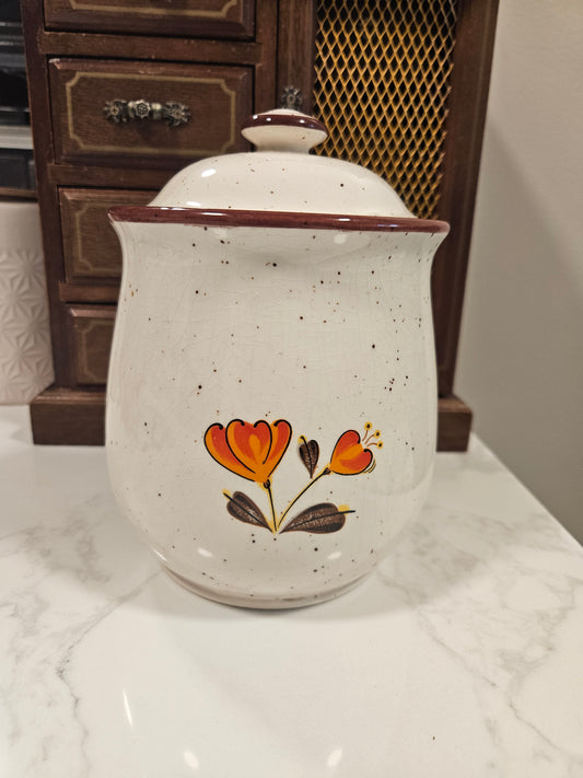 1970s Momoyama "Valencia Poppy" Stoneware Canister | Made in Japan | Mid-Century Modern | Vintage