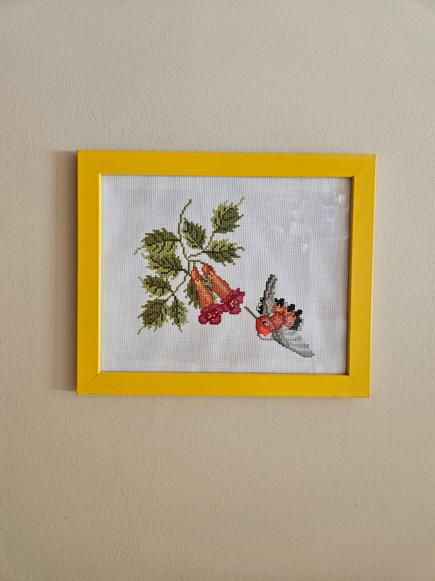 Cross-Stitch Hummingbird Art | Framed 8x10