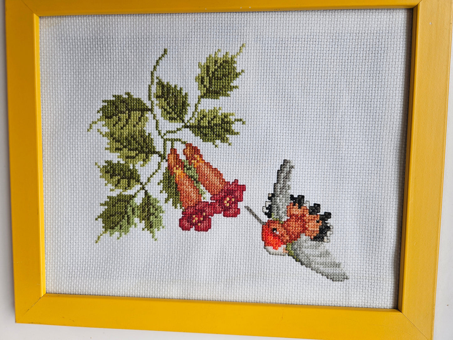 Cross-Stitch Hummingbird Art | Framed 8x10