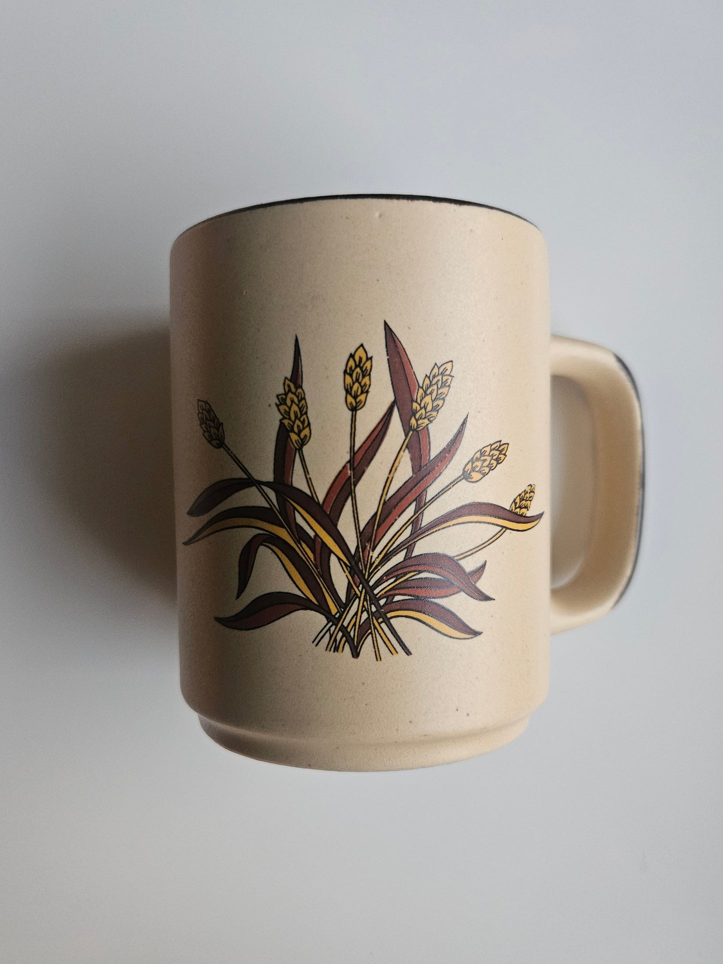 1970s Stoneware Mug | Retro Wheat Illustration