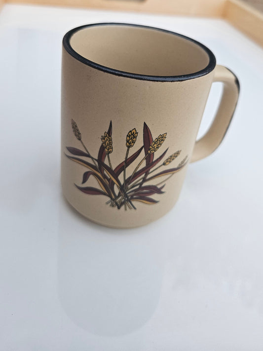 1970s Stoneware Mug | Retro Wheat Illustration