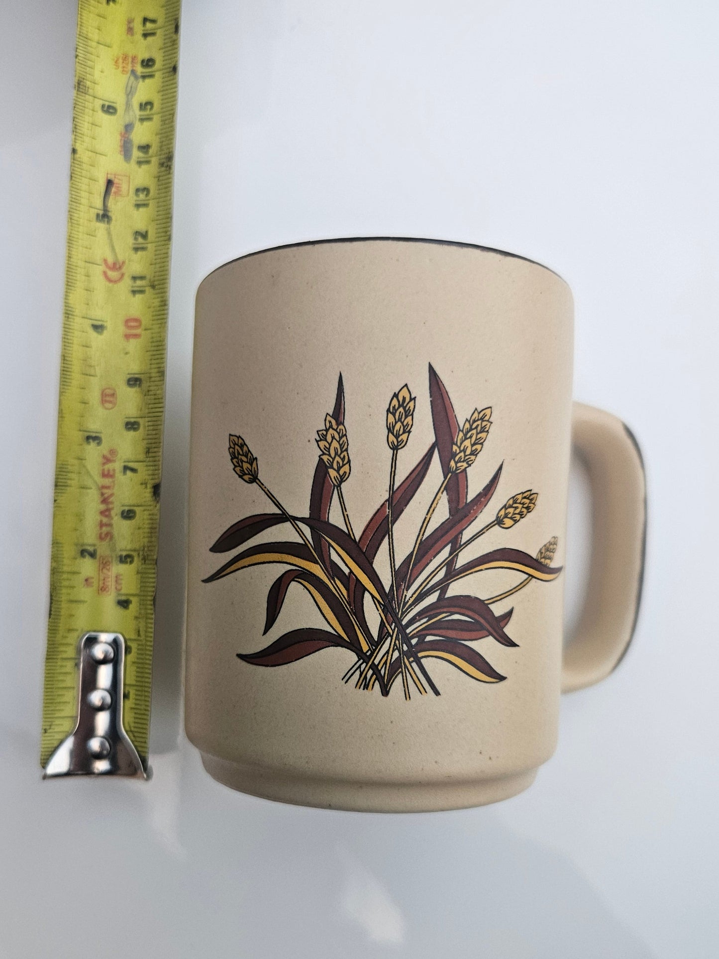 1970s Stoneware Mug | Retro Wheat Illustration