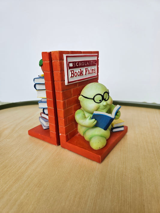 1990s Scholastic Book Fair Bookends | Hand-Painted Resin | Vintage Bookworm Decor