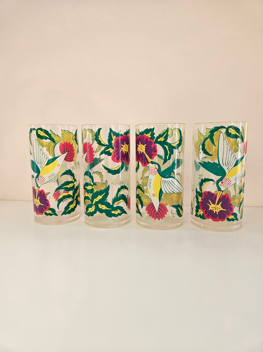 1980s–1990s Hummingbird Tropics Acrylic Tumblers | Set of 4 | 14oz | Vintage