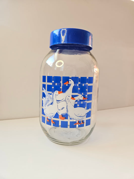 1980s Carlton Glass Country Goose Jar with Lid | 3L | Blue Checkered | USA