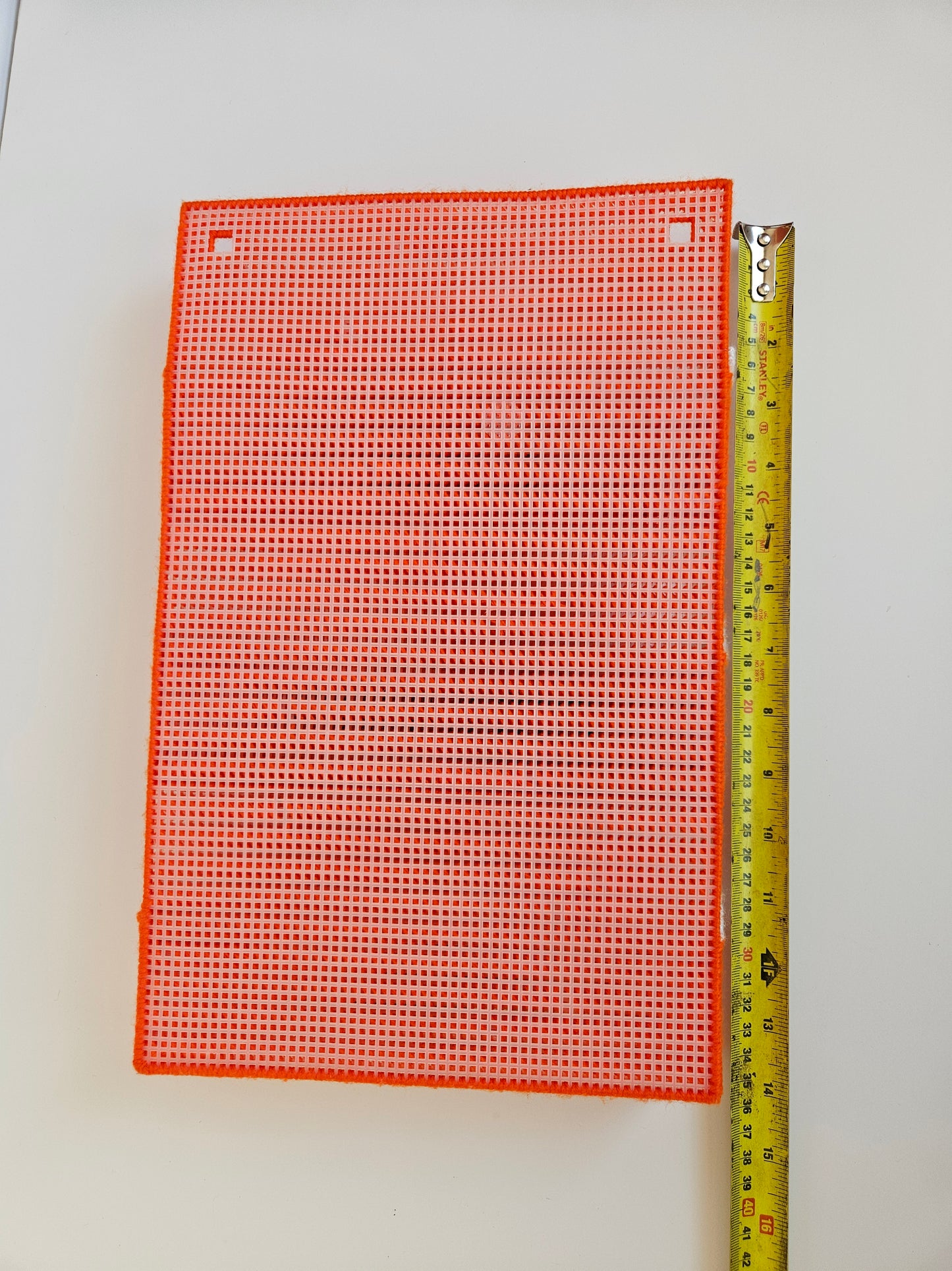 1970s–1980s Handmade Needlepoint Wall Mail Sorter | Bright Orange | White Lace Trim | Unknown Artisan | Vintage