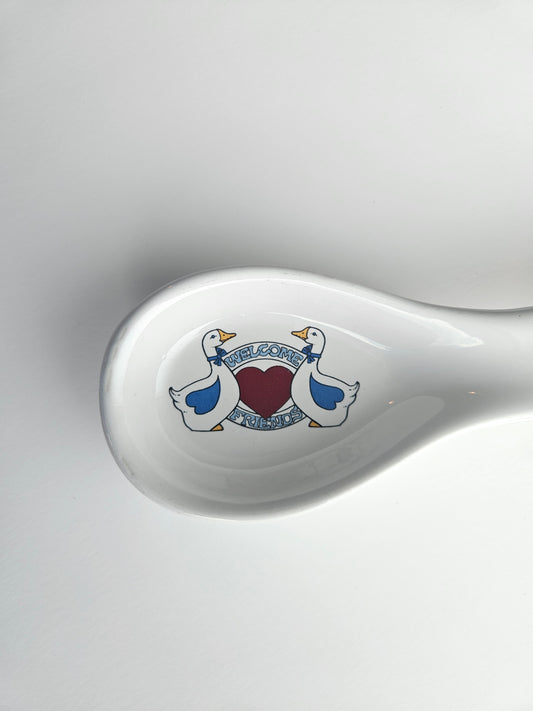 Ribbon Geese Stoneware Vintage Spoon Rest