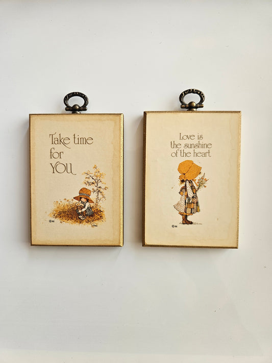 Hollie Hobbie | Set of 2 Wood Miniatures | American Greetings, Hallmark (1970s)