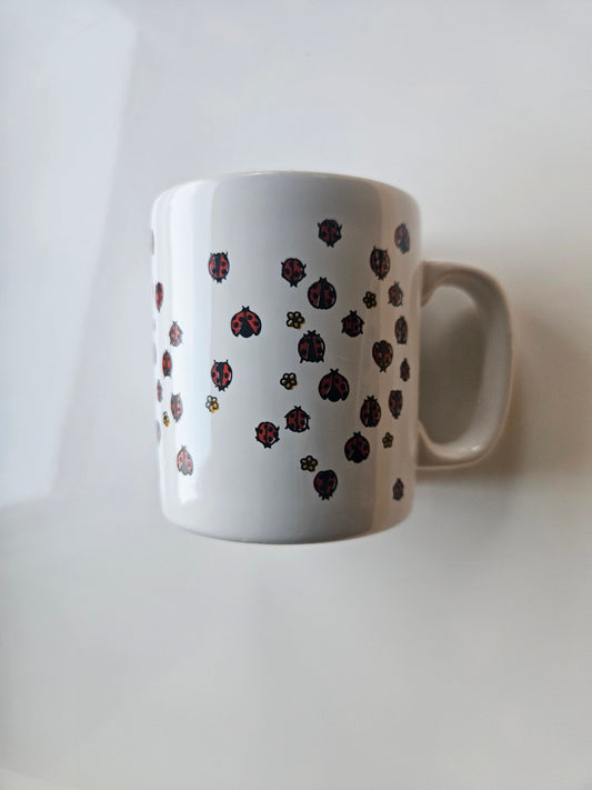 1980s Kiln Craft Ladybug Mug | Staffordshire Potteries England | 10oz White Ceramic | Vintage