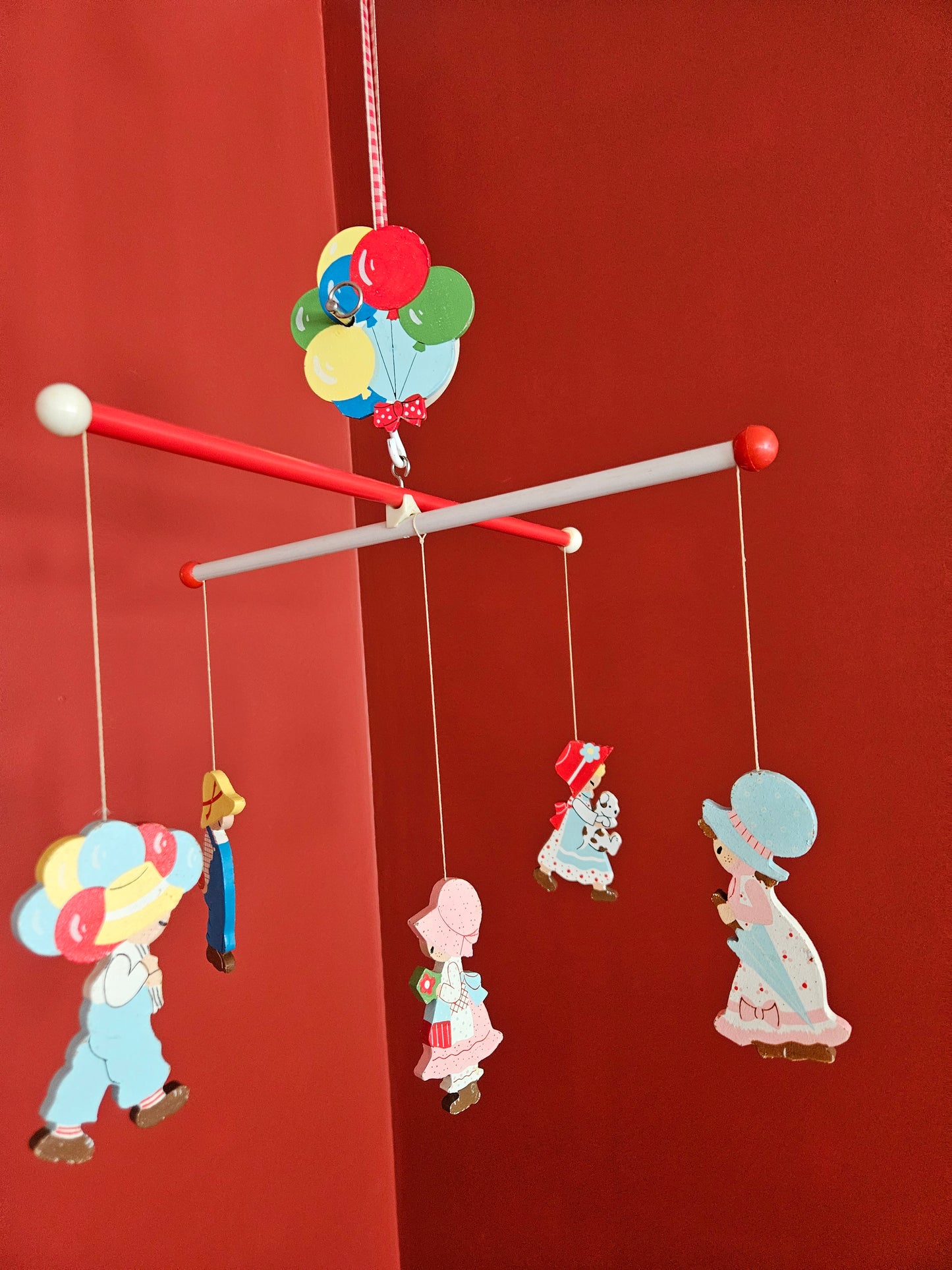 1960s–1970s Brahms Lullaby Wind-Up Baby Mobile | Hand-Painted | Vintage Nursery