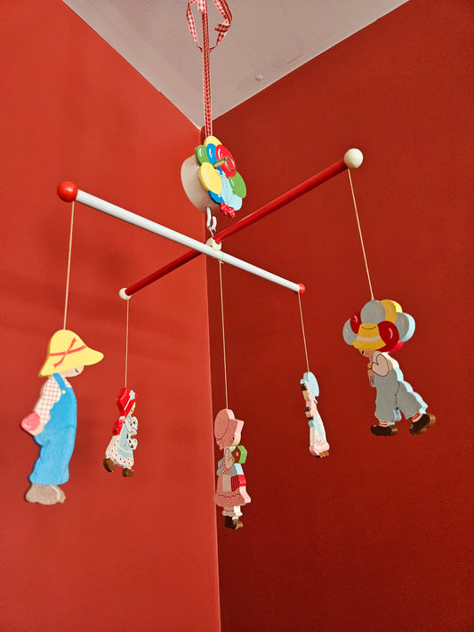 1960s–1970s Brahms Lullaby Wind-Up Baby Mobile | Hand-Painted | Vintage Nursery
