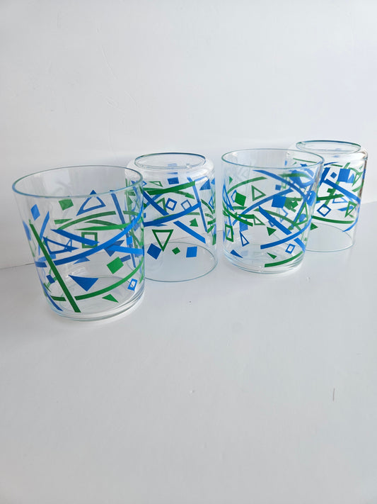 1980s MCM Art Deco Plastic Tumblers | Set of 4 | 13oz | Vintage Drinkware