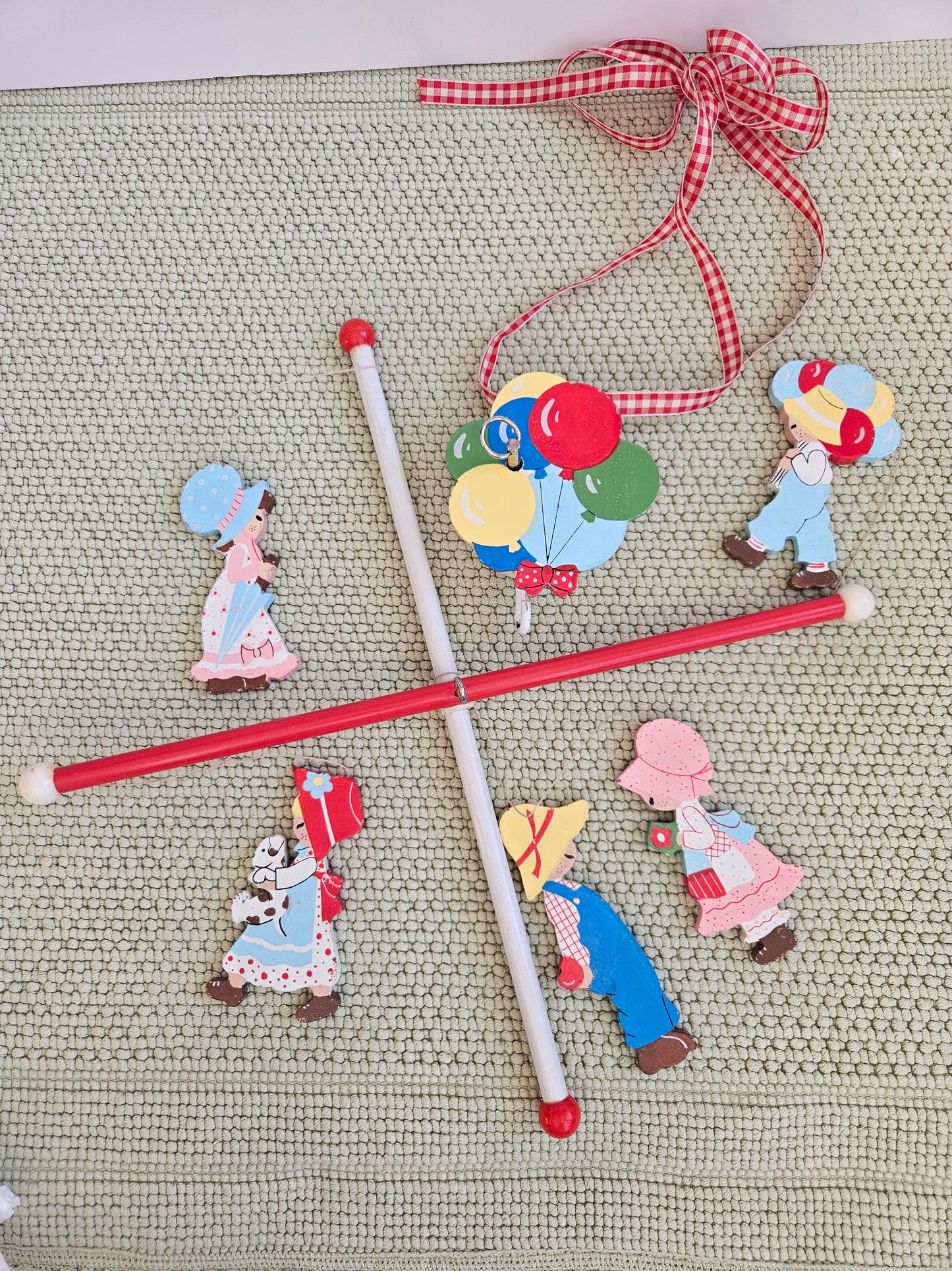 1960s–1970s Brahms Lullaby Wind-Up Baby Mobile | Hand-Painted | Vintage Nursery