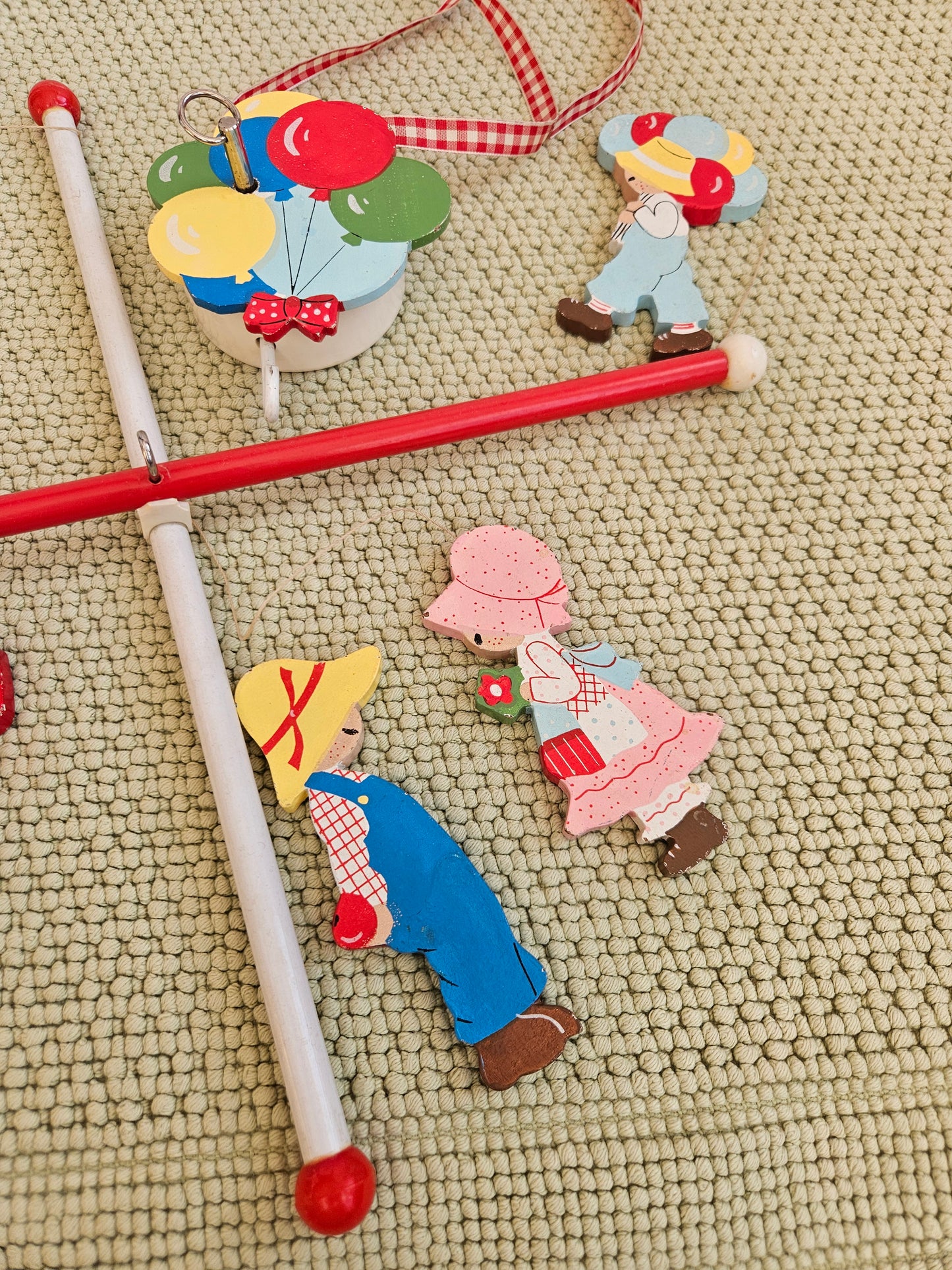 1960s–1970s Brahms Lullaby Wind-Up Baby Mobile | Hand-Painted | Vintage Nursery