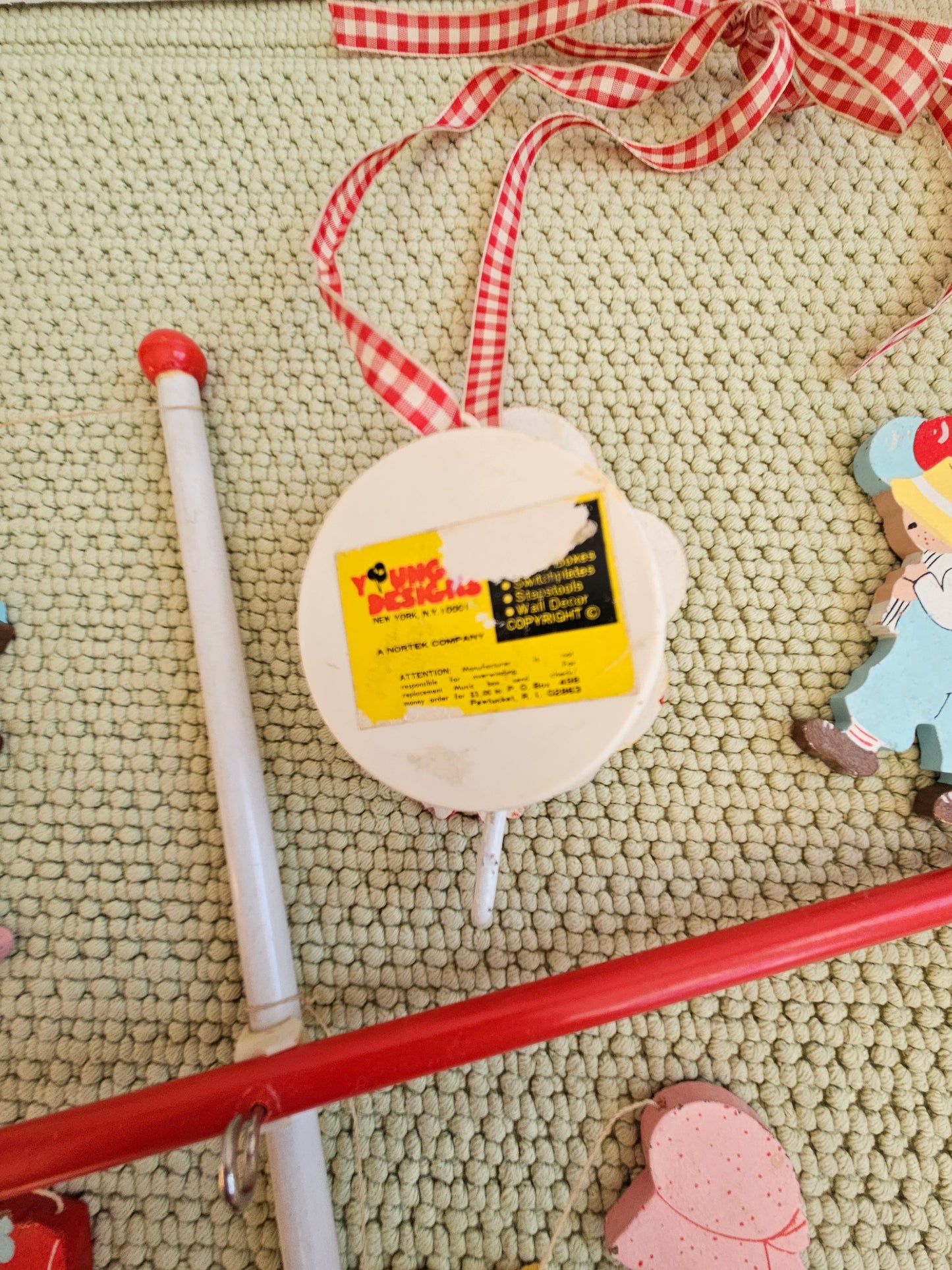 1960s–1970s Brahms Lullaby Wind-Up Baby Mobile | Hand-Painted | Vintage Nursery