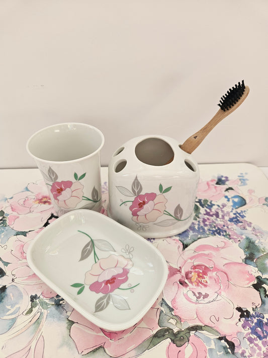 Vintage Bathroom Accessories | Floral 3pc set