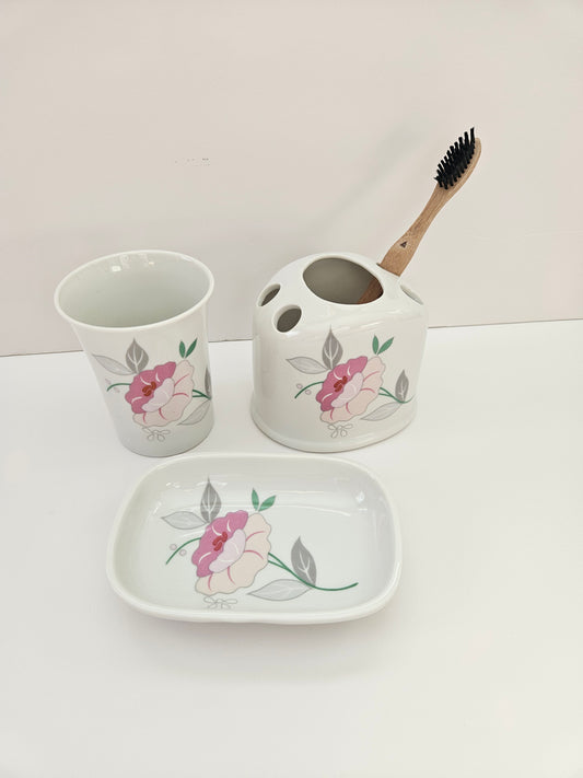 Vintage Bathroom Accessories | Floral 3pc set
