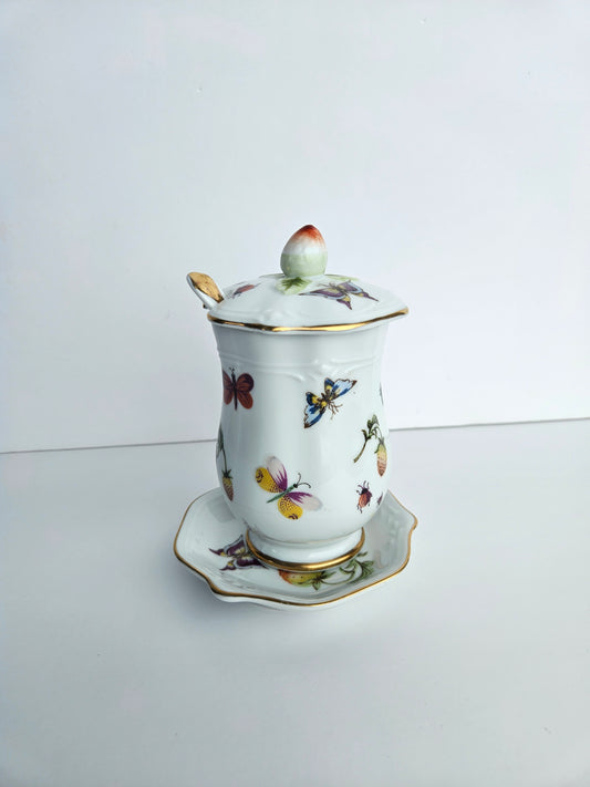 Ardalt Lenwile "Springtime" Sugar Dish & Lid | Hand-Painted Butterflies & Strawberries | Gold Trim | Made in Japan | Vintage