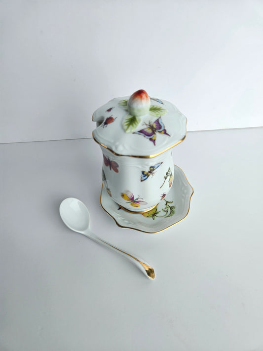 Ardalt Lenwile "Springtime" Sugar Dish & Lid | Hand-Painted Butterflies & Strawberries | Gold Trim | Made in Japan | Vintage
