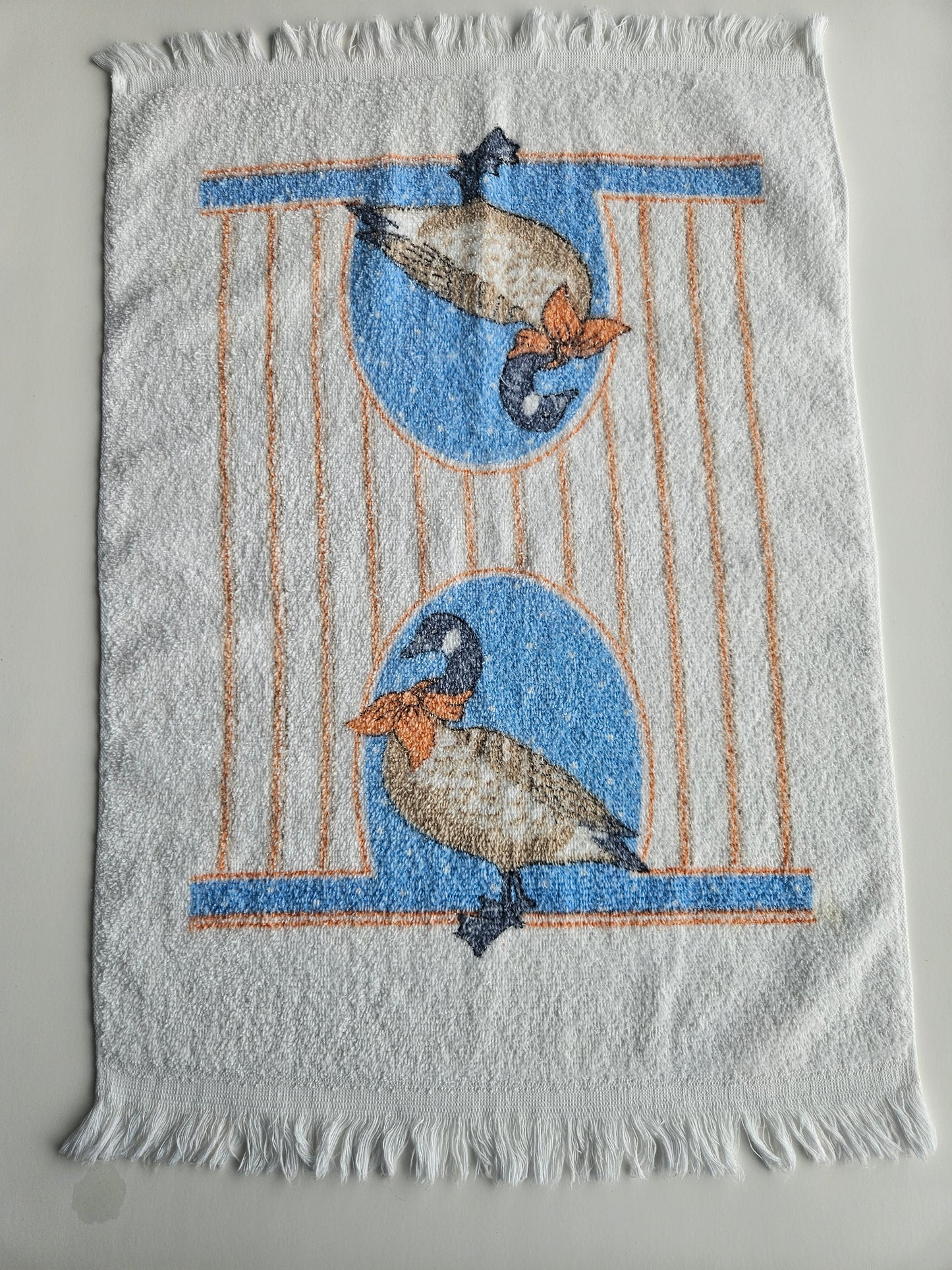1980s Stevens Winter Ribbon Geese Tea Towel | Cottagecore Kitchen | Vintage