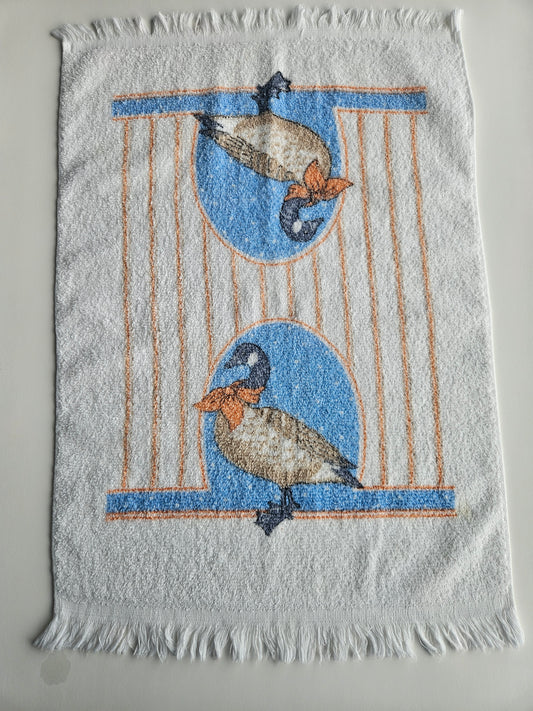 1980s Stevens Winter Ribbon Geese Tea Towel | Cottagecore Kitchen | Vintage