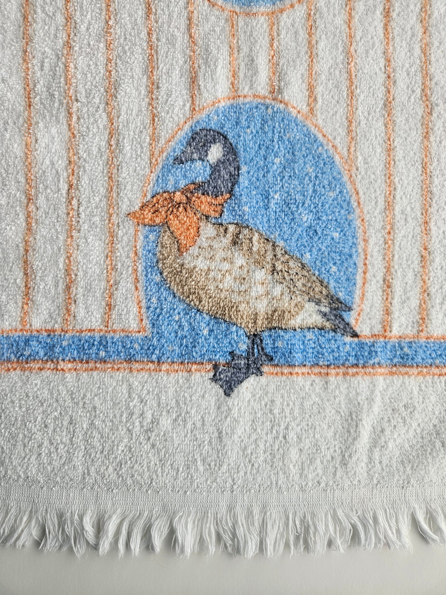 1980s Stevens Winter Ribbon Geese Tea Towel | Cottagecore Kitchen | Vintage