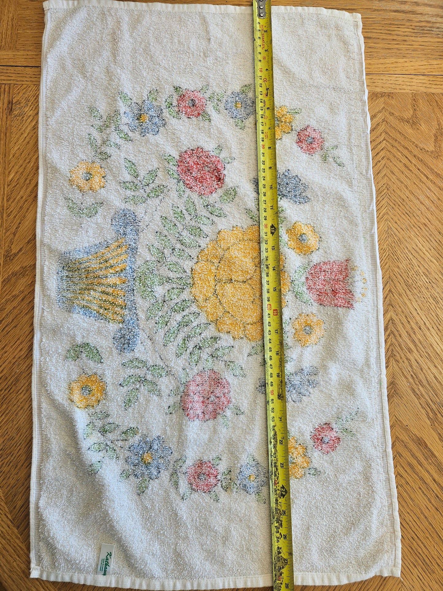 1960s–1970s Kathaway Tea Towel | Folk Art Floral | Made in Canada | MCM Vintage