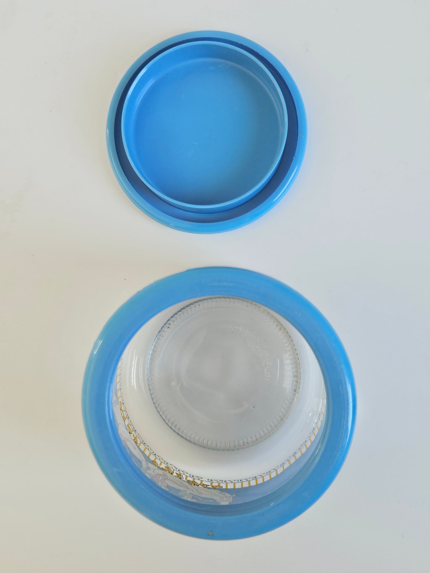1980s KIG Indonesia "Geese Parade" Glass Canister | Blue Ribbon Decal | Country Farmhouse | Vintage