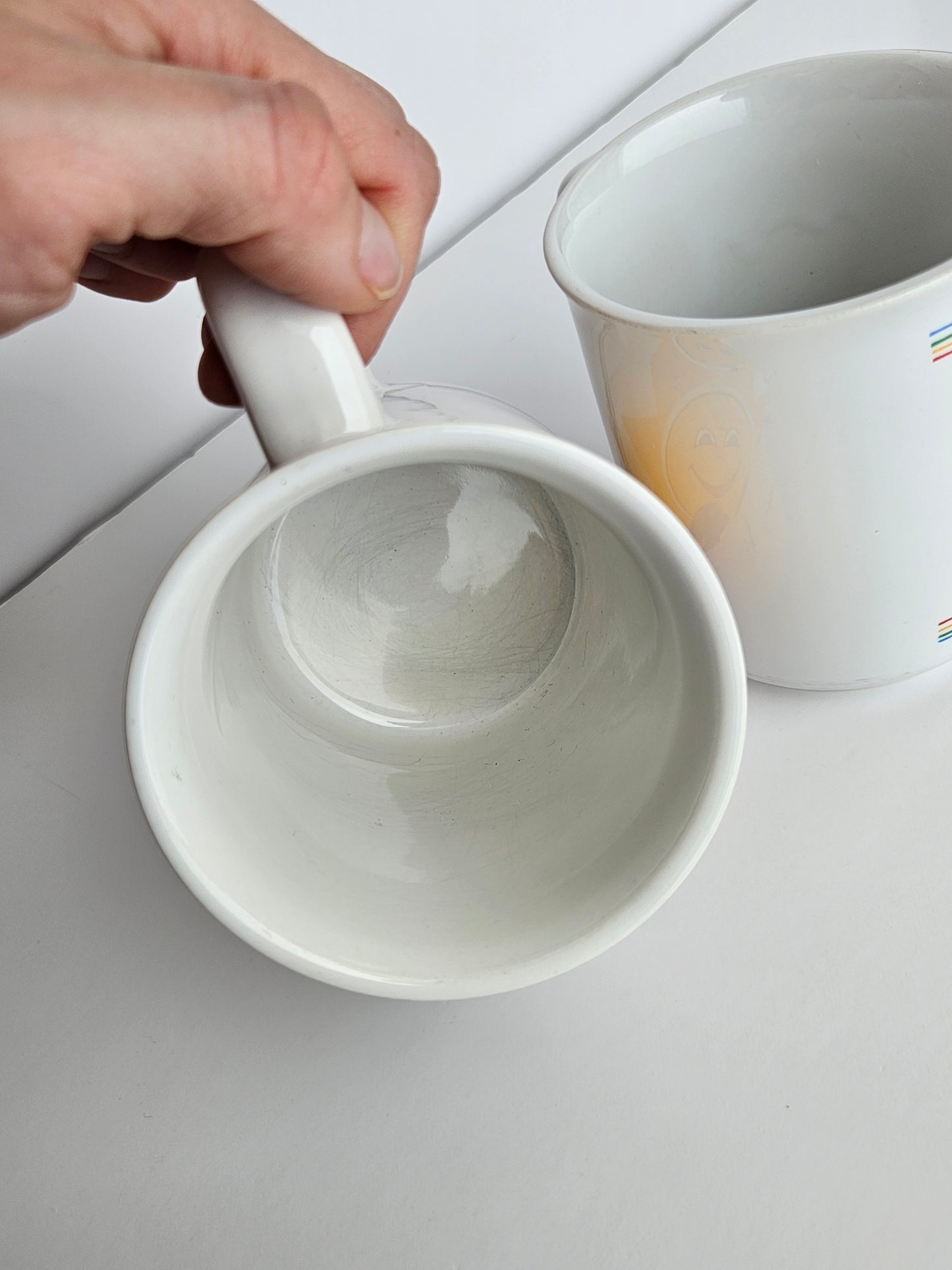 1980s Sunshine Rainbow Hearts Mug Set of 2 | 8oz | Giftco Inc. Taiwan | Retro Ceramic | Vintage